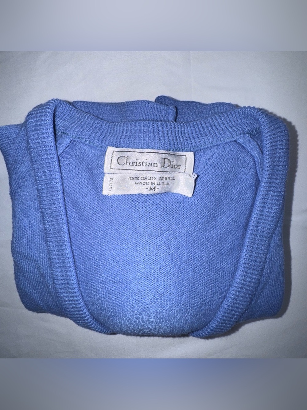 Dior V-Neck Sweater Men/Woman Medium Periwinkle Blue 100% Orlon Acrylic Vintage - Picture 10 of 14